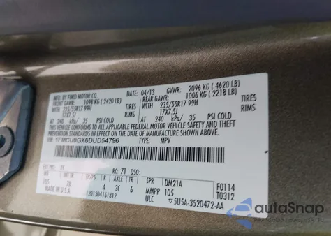 2013 Ford Escape Se из США, поврежденный, VIN 1FMCU0GX6DUD54796